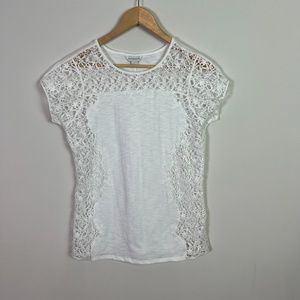 Sundance White Burnout Crochet Cut Out Tee Shirt Top Women Size Small